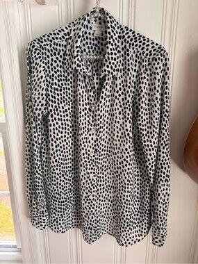 J. Crew White Blouse with Black Spot Print
